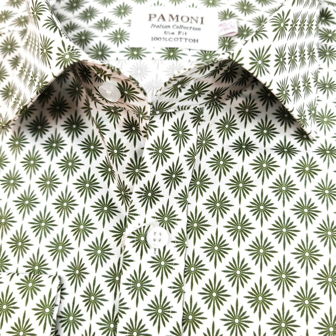 Green Palm Print Slim Fit Shirt