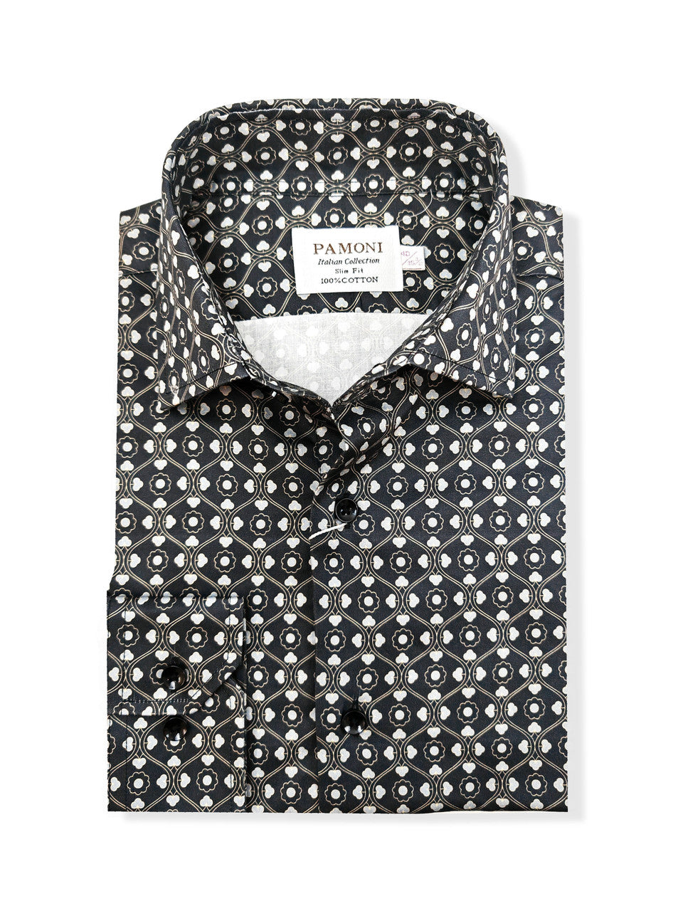Men’s Black & White Geometric Print Slim Fit Shirt – 100% Cotton
