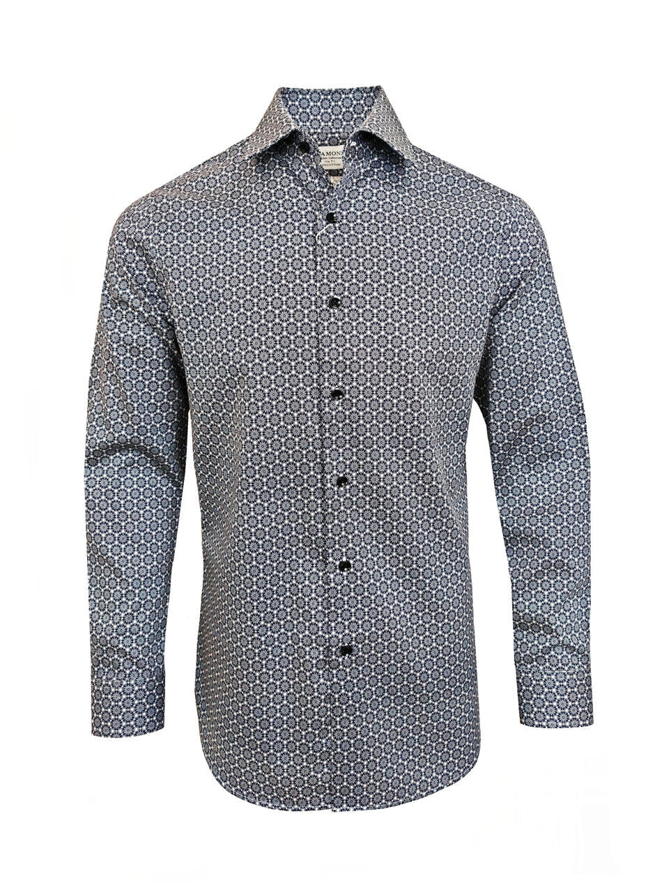Men’s Navy & White Micro Floral Print Slim Fit Shirt – 100% Cotton