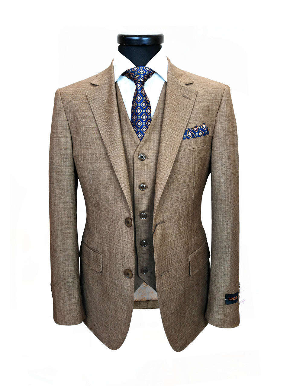 Men’s Slim Fit 3-Piece Wool-Blend Suit – Light Brown