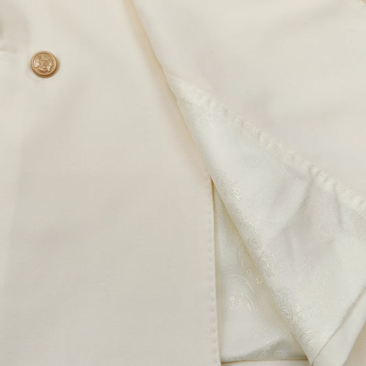 Men’s Slim Fit Cream Double-Breasted Wool-Blend Suit with Gold Buttons