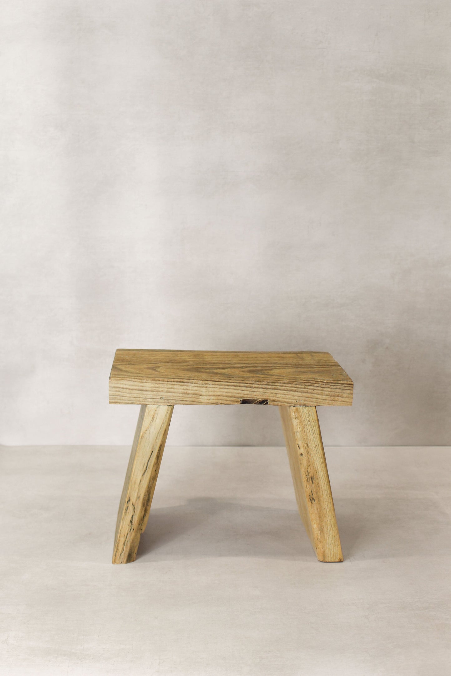 Vintage Rustic Square Elm Wood Stool - Small - No 9