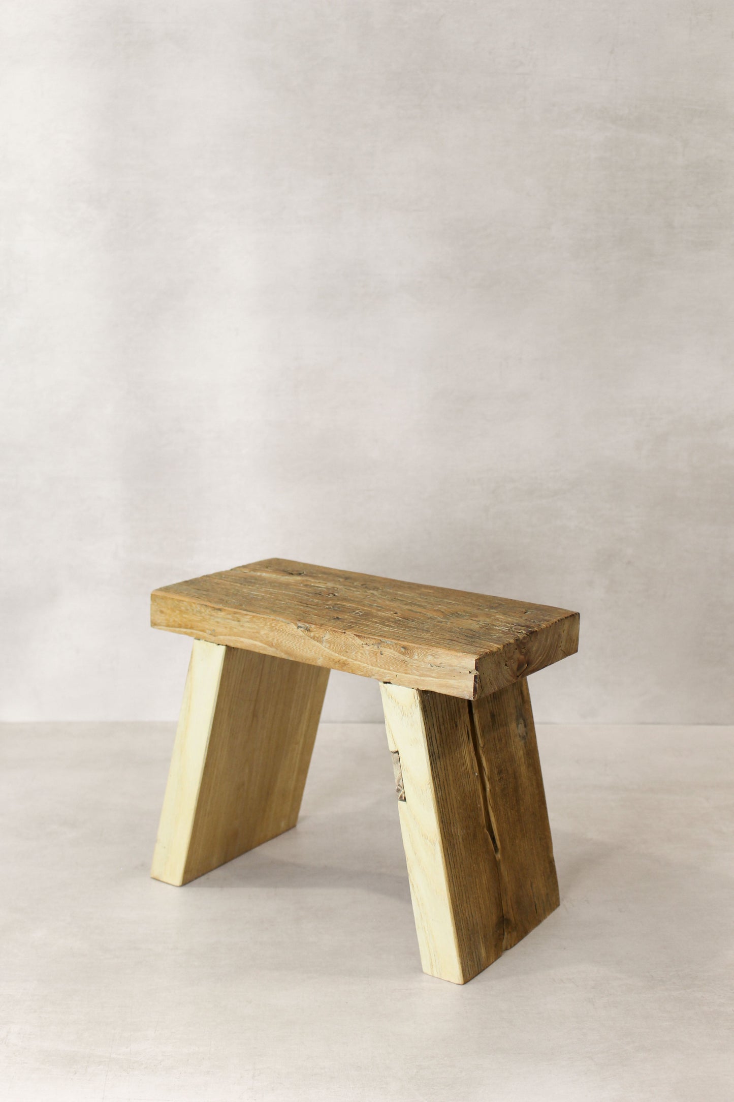 Vintage Rustic Square Elm Wood Stool - Small - No 11