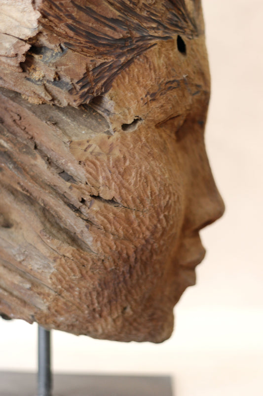 Rizimu Chiwawa Carved Driftwood Head Sculpture - Zimbabwe