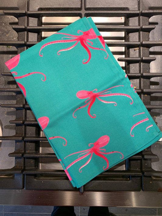 Tea towel - Óh so bright Pink Octopus