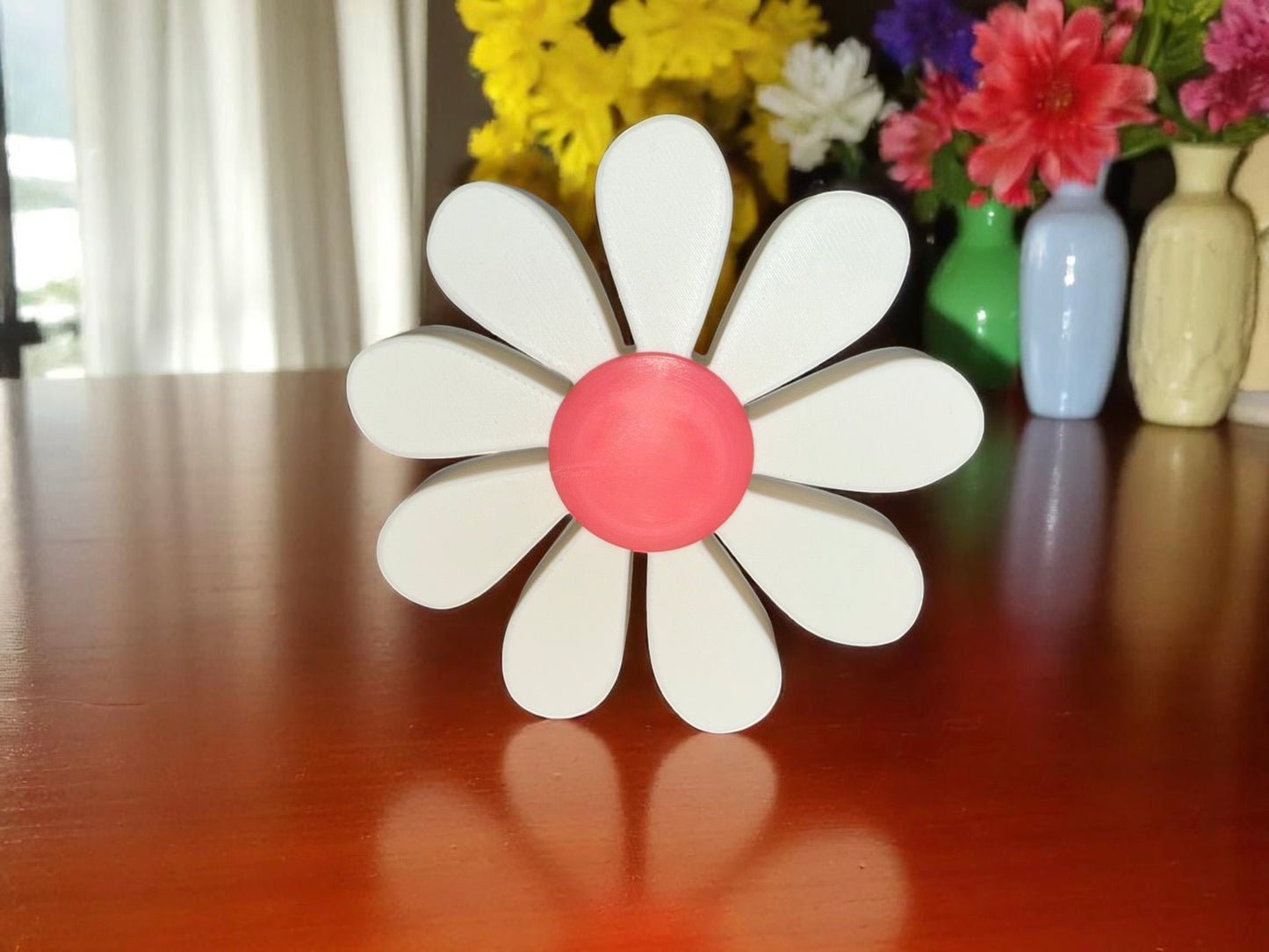 Daisy Flower Wall Decor Free Standing Magnetic | Gift for Mum | Vibrant Flowers Shelf Sitter Summer Bloom | Set Of Three