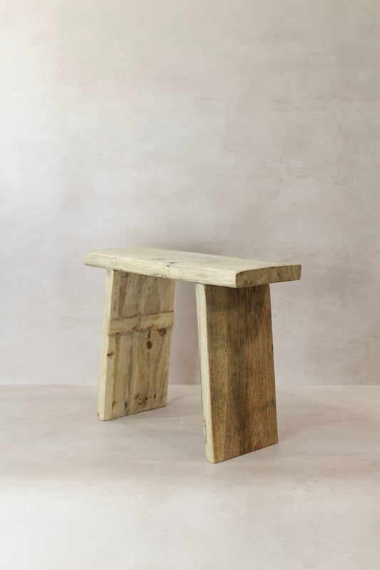 Vintage Rustic Square Elm Wood Stool - No 9