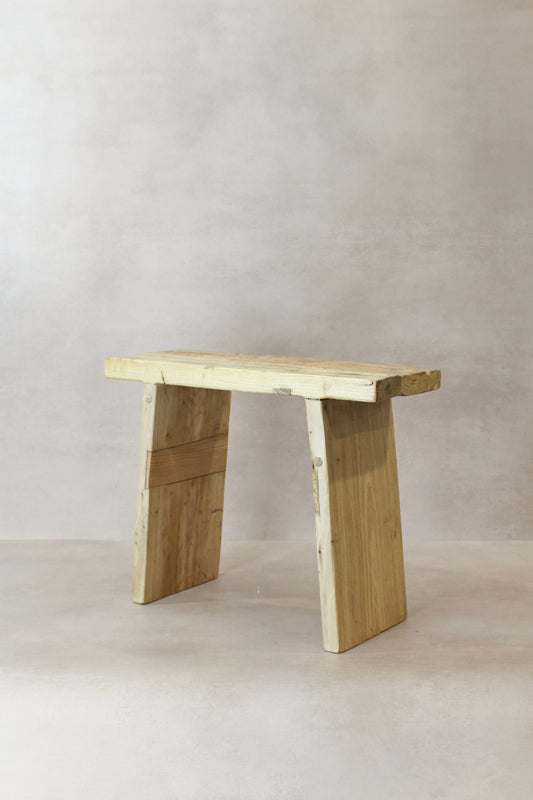Vintage Rustic Square Elm Wood Stool - No 10