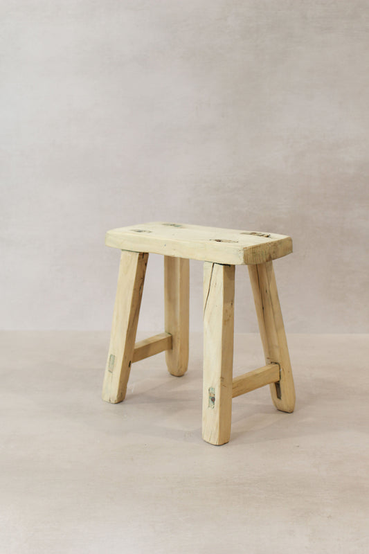 Vintage Rustic Elm Wood Stool - Small - No 19