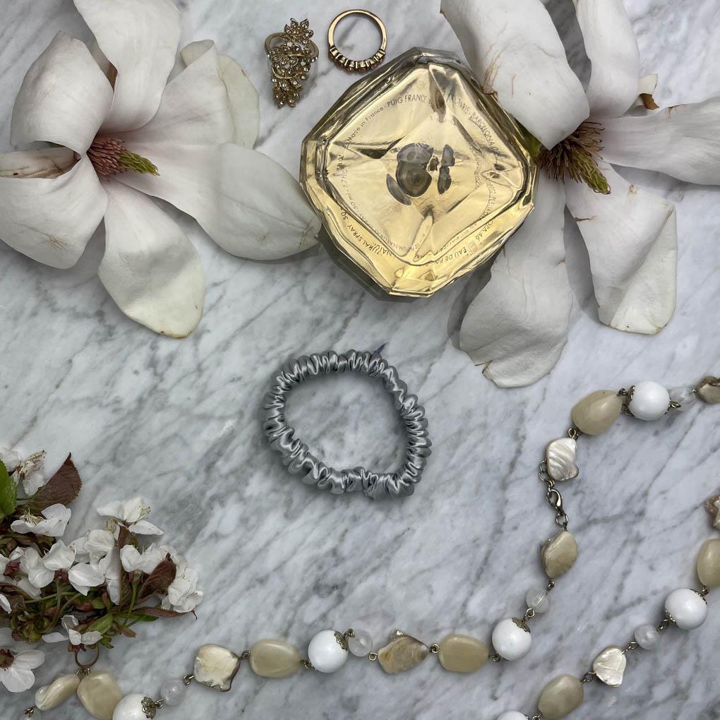 Silver Silk Scrunchie - Skinny