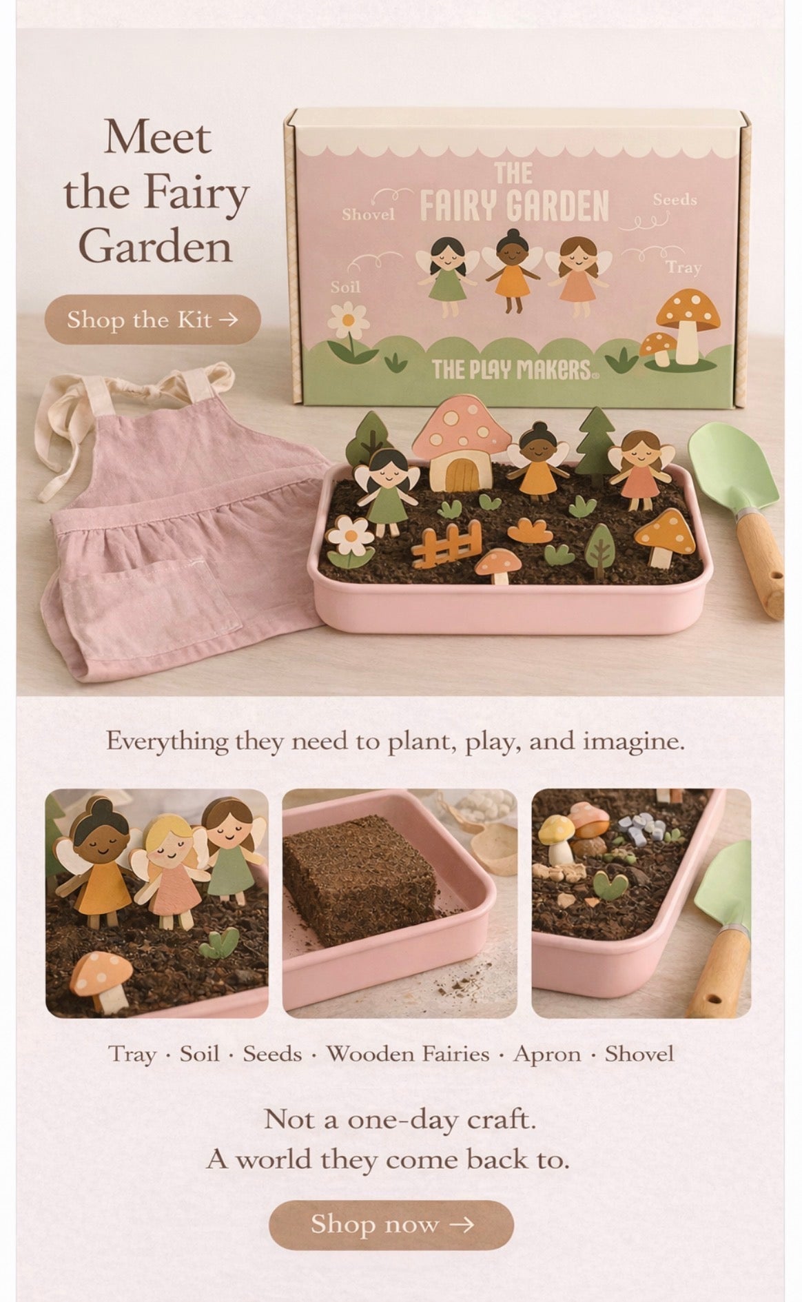 Fairy Garden Starter Kit (Apron,Tray, Shovel, Fairies, Soil & Seeds)