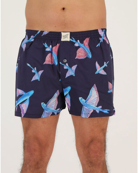 Mens Boxer Shorts - Flying Fish Black