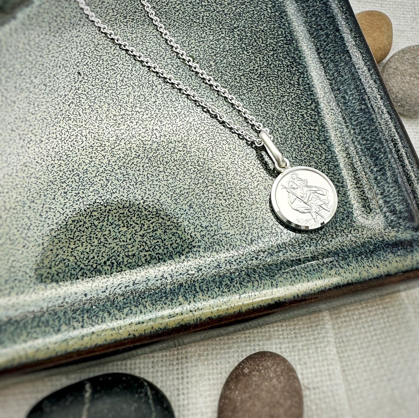 Classic Tiny St Christopher Necklace Sterling Silver 10mm
