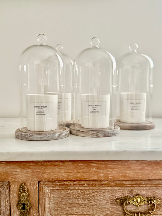 HENLEY WOODS HAND BLOWN TALL GLASS CANDLE CLOCHE