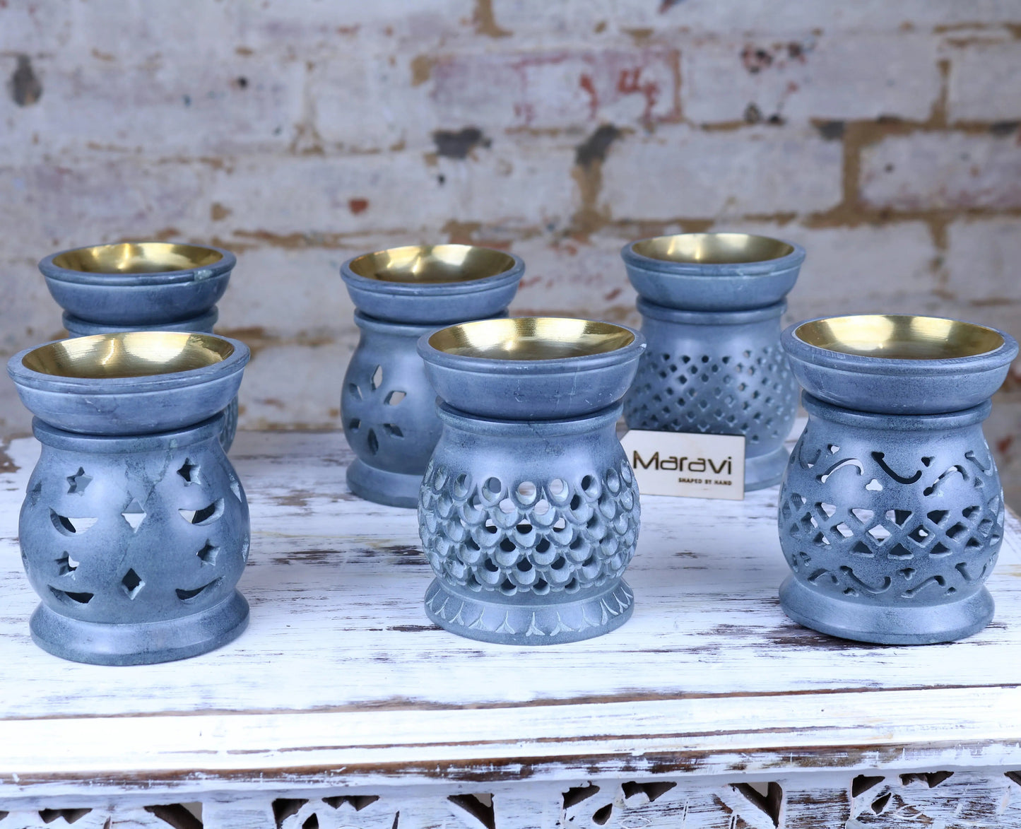 Nokari Grey Carved Soapstone Oil Burner - 6 Designs