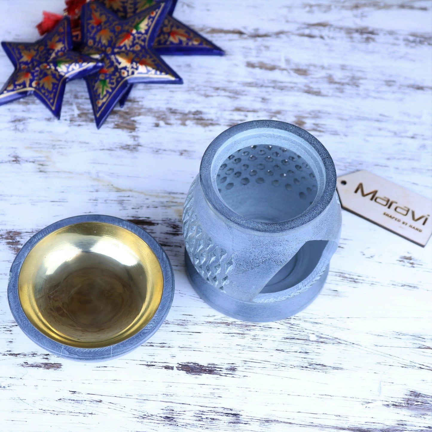 Nokari Grey Carved Soapstone Oil Burner - 6 Designs