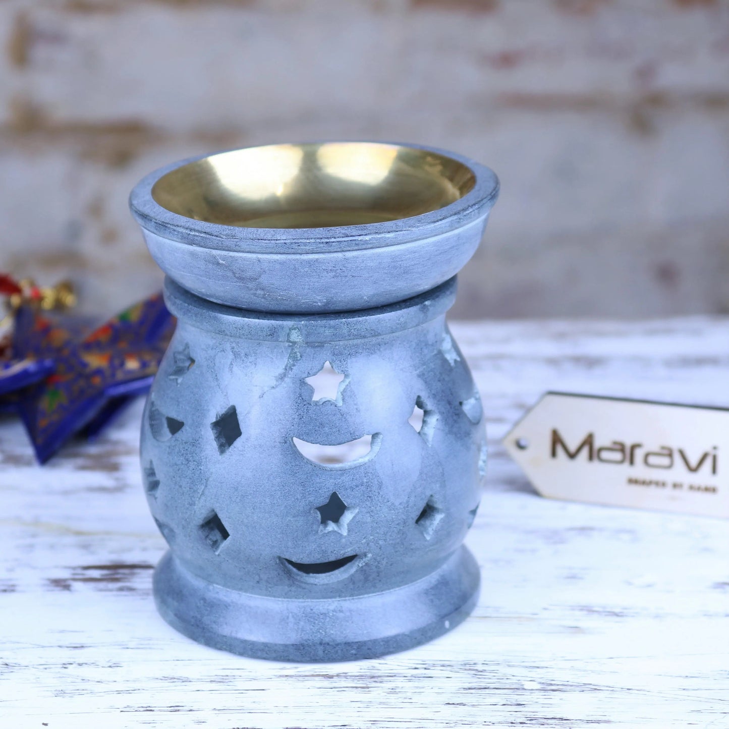 Nokari Grey Carved Soapstone Oil Burner - 6 Designs