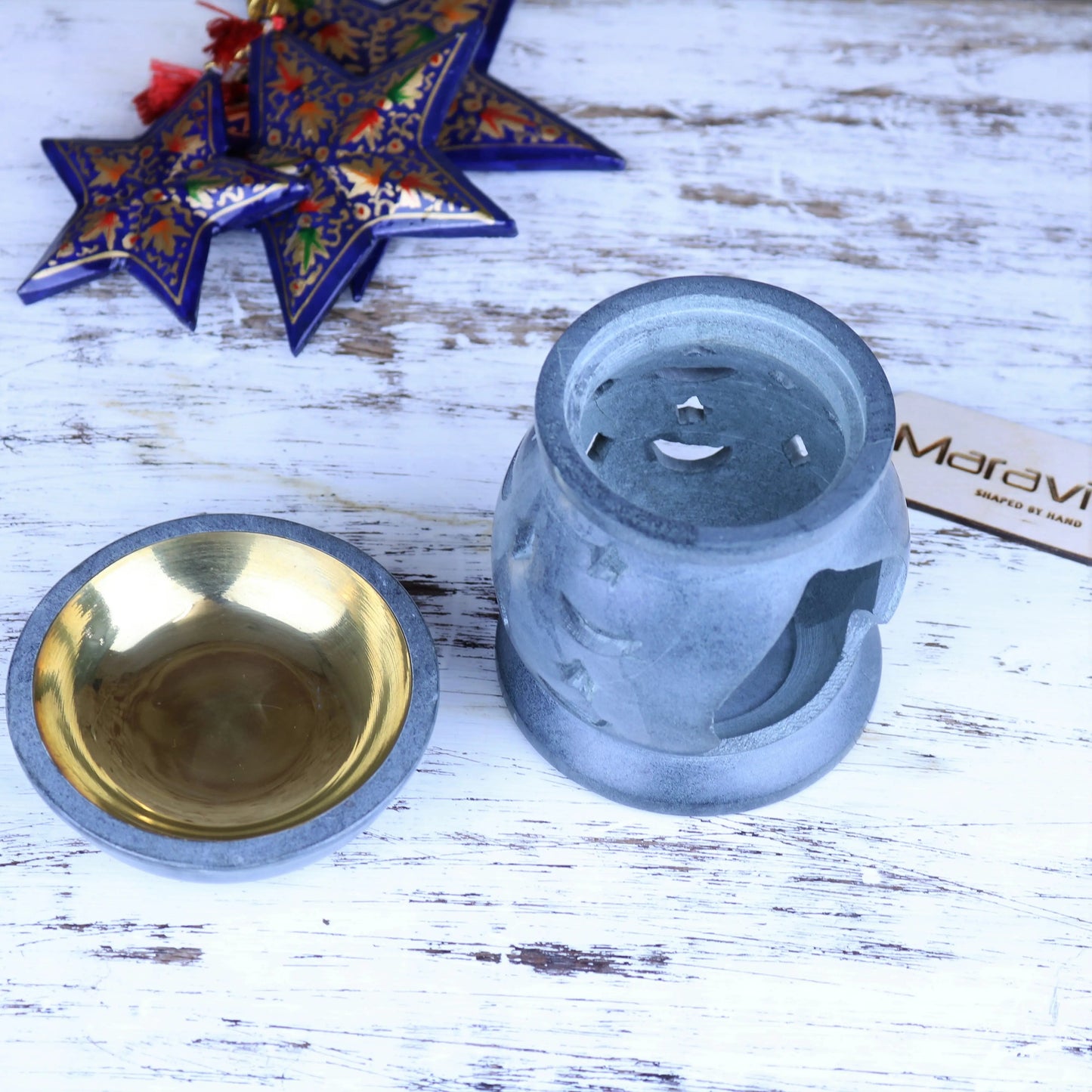 Nokari Grey Carved Soapstone Oil Burner - 6 Designs