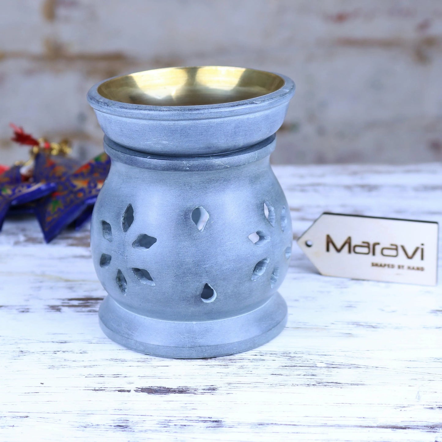 Nokari Grey Carved Soapstone Oil Burner - 6 Designs
