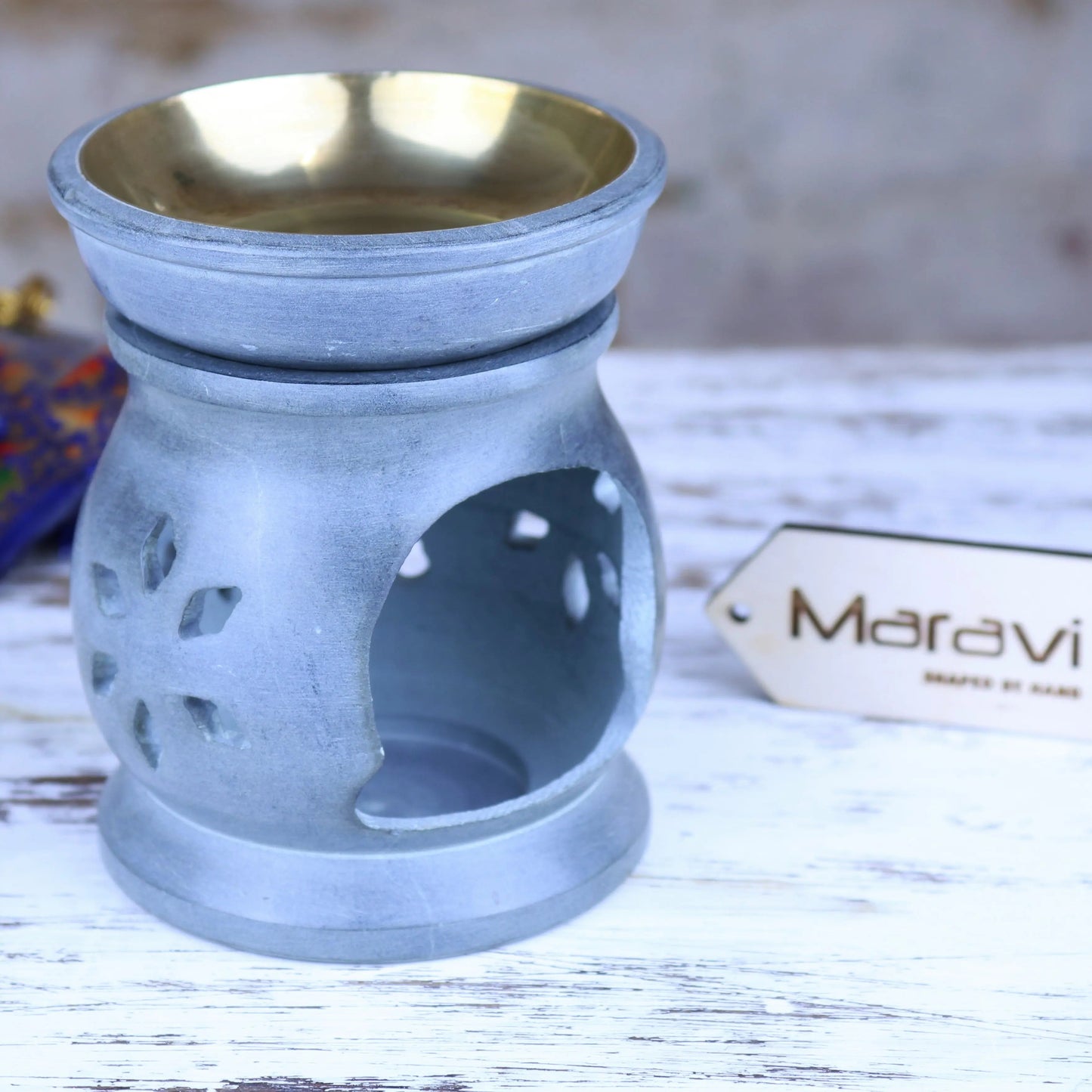 Nokari Grey Carved Soapstone Oil Burner - 6 Designs