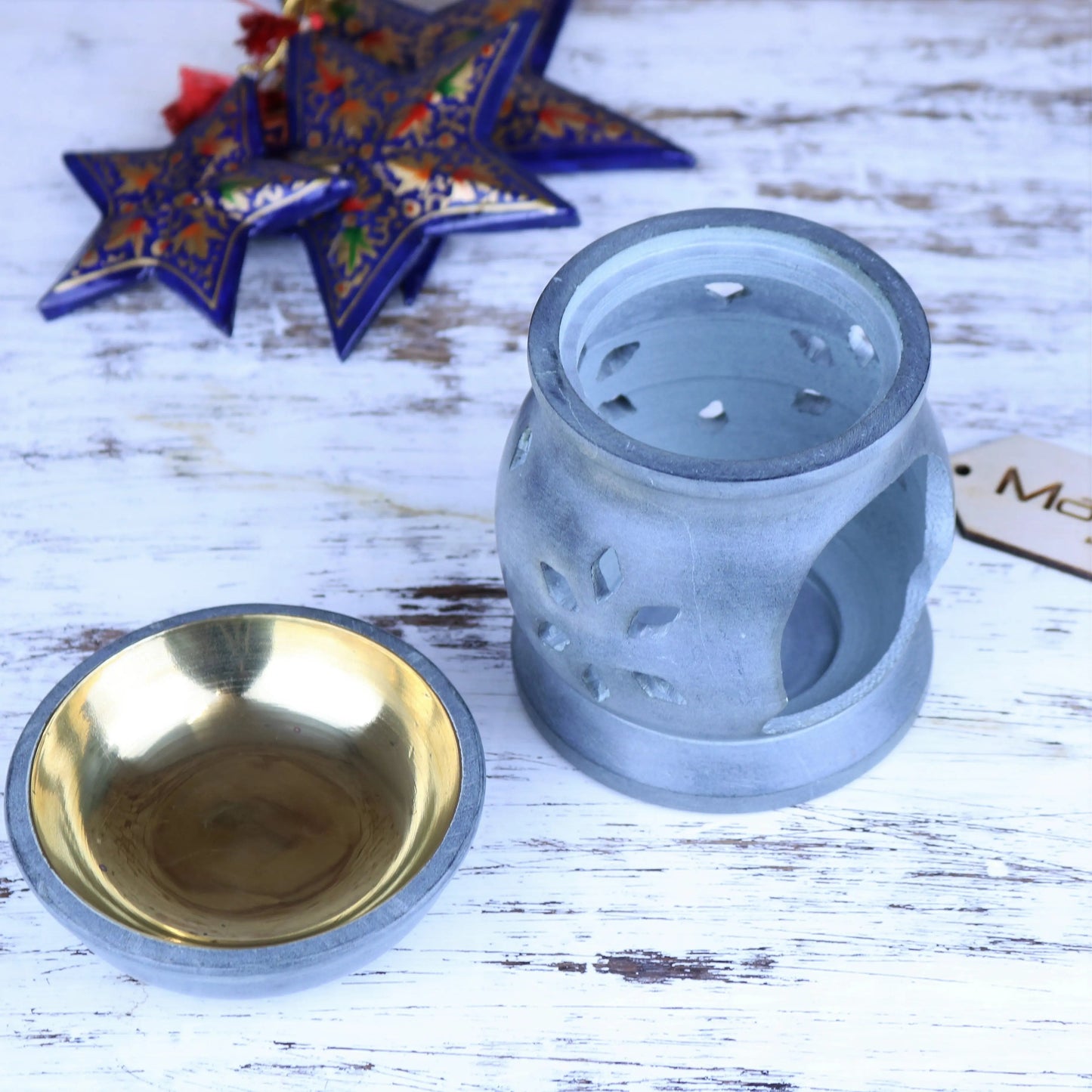 Nokari Grey Carved Soapstone Oil Burner - 6 Designs