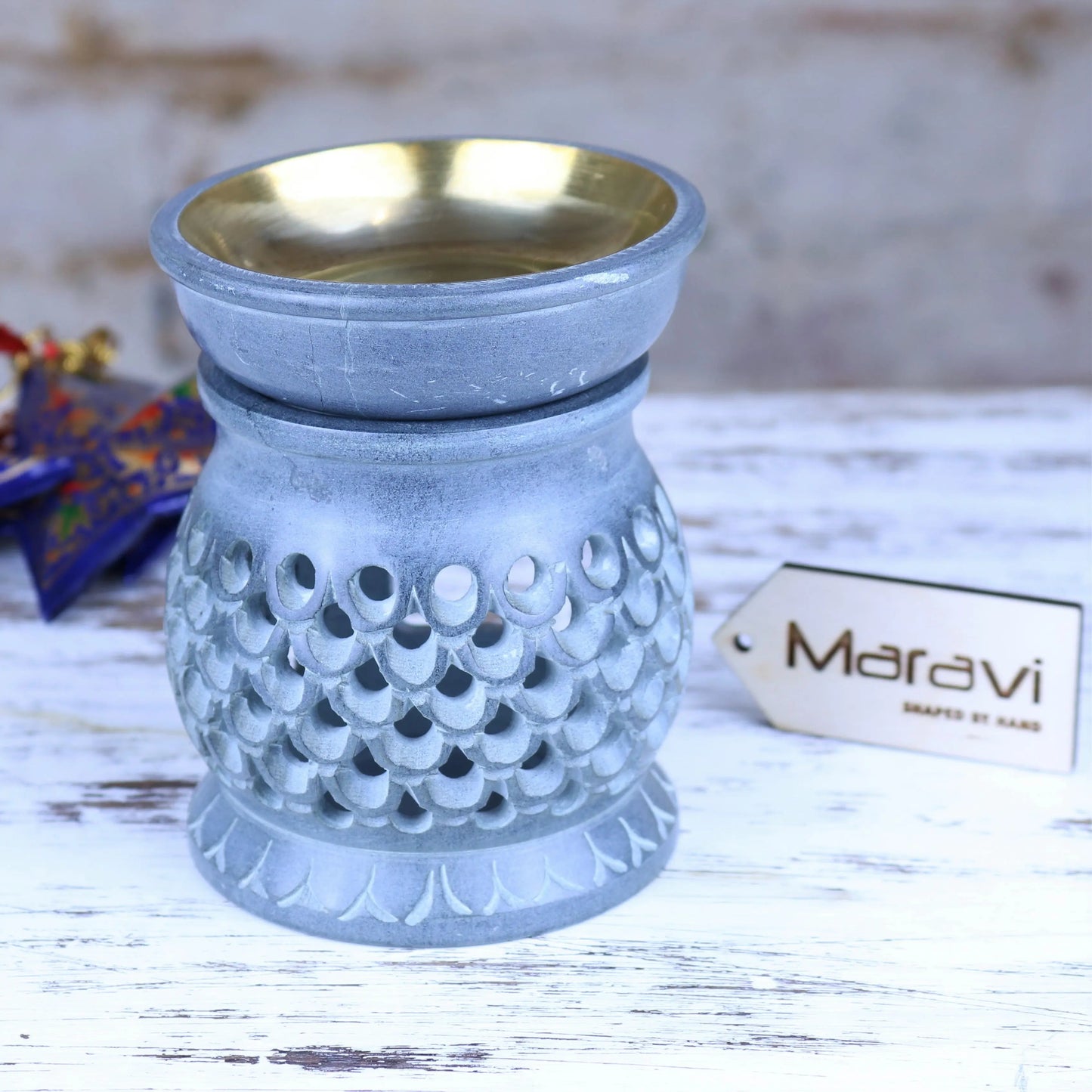 Nokari Grey Carved Soapstone Oil Burner - 6 Designs