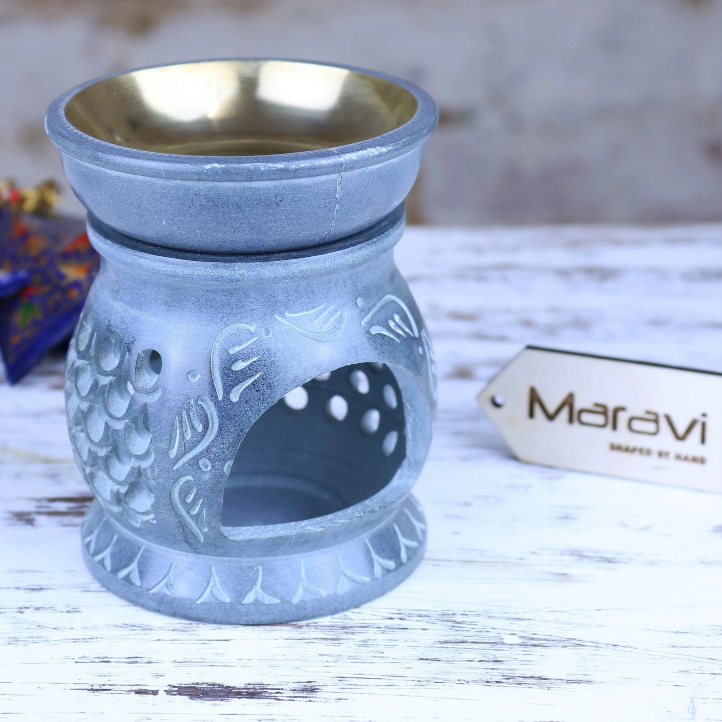 Nokari Grey Carved Soapstone Oil Burner - 6 Designs