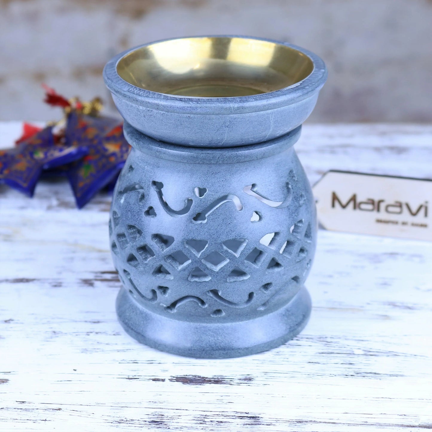 Nokari Grey Carved Soapstone Oil Burner - 6 Designs