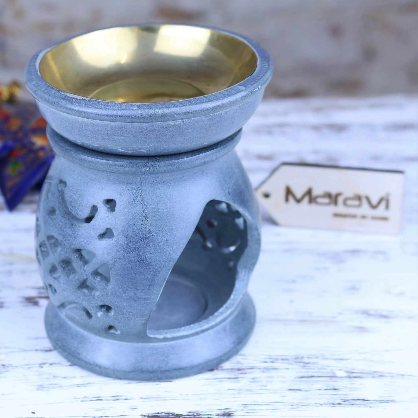 Nokari Grey Carved Soapstone Oil Burner - 6 Designs