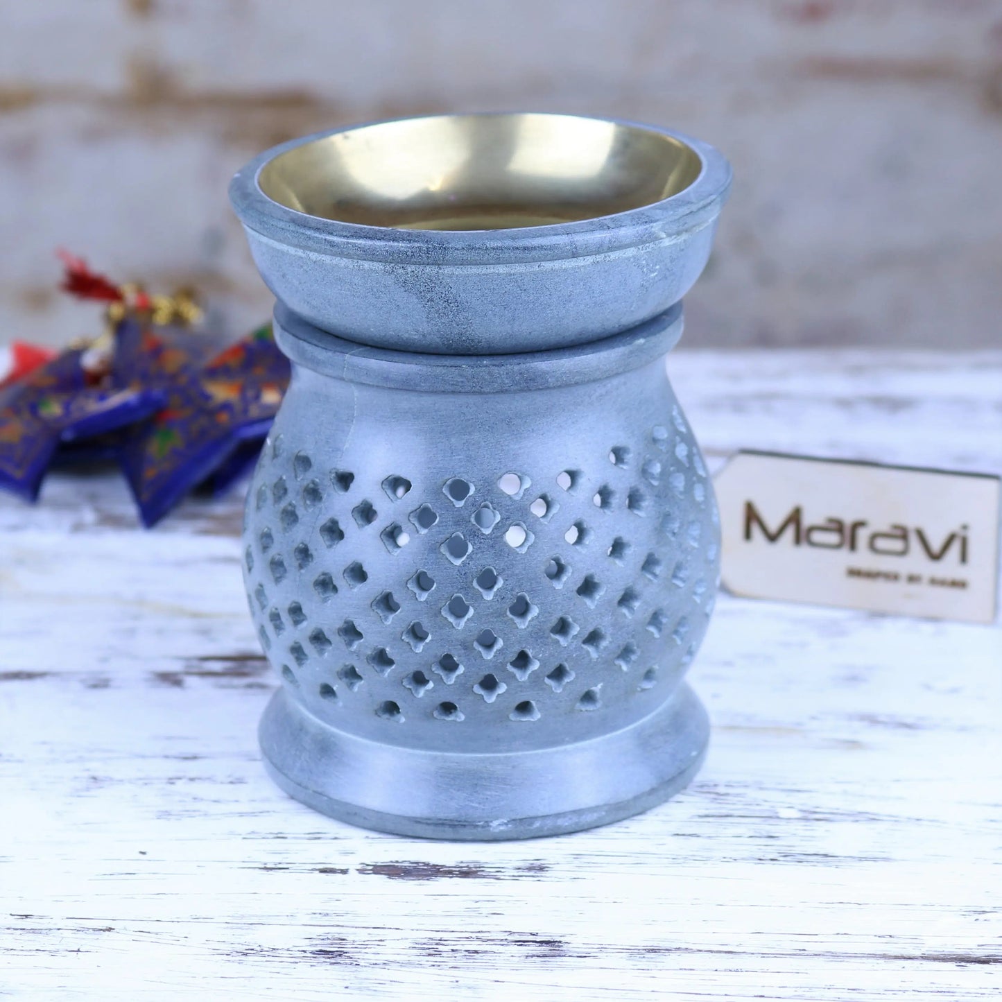 Nokari Grey Carved Soapstone Oil Burner - 6 Designs