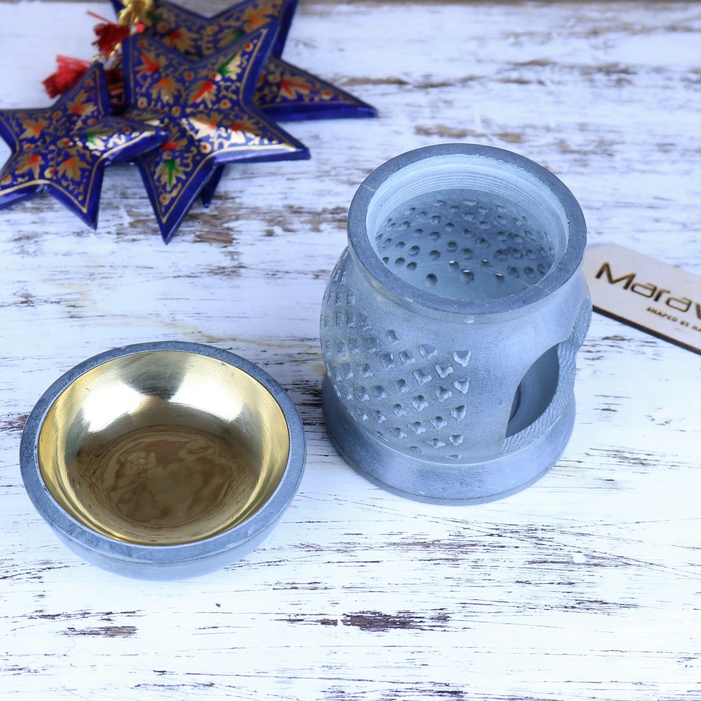 Nokari Grey Carved Soapstone Oil Burner - 6 Designs