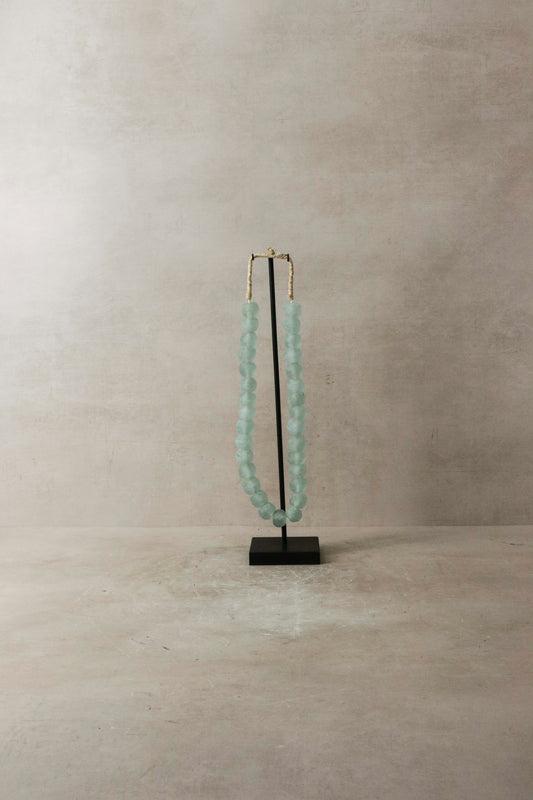 Ghana Glass Beads Necklace, Light blue - 85.2