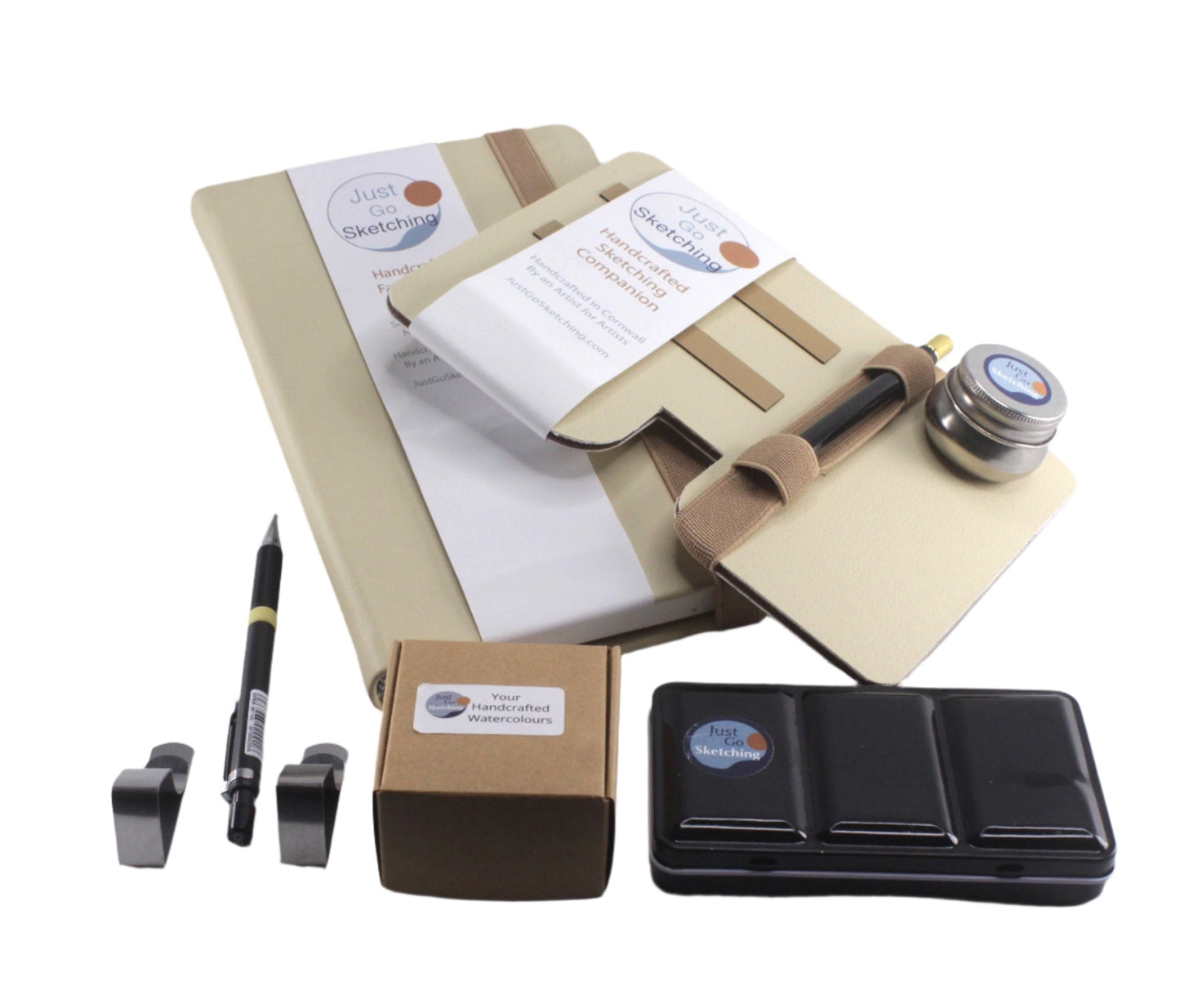 *A5 JustGoSketching Kit – 40 Pages + Companion Board + 12 Handcrafted Watercolours (Half Pans)