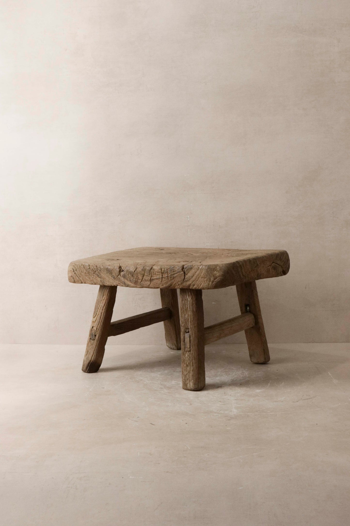 Vintage Rustic Elm Wood Stool - Small - No 12