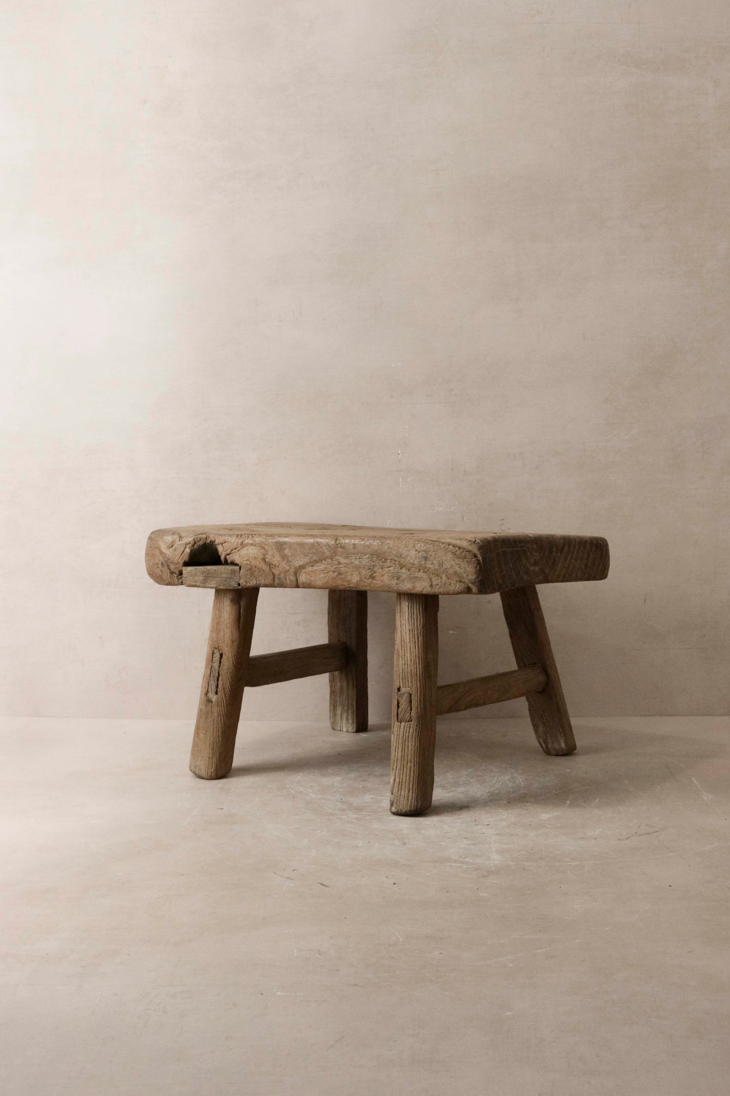 Vintage Rustic Elm Wood Stool - Small - No 12