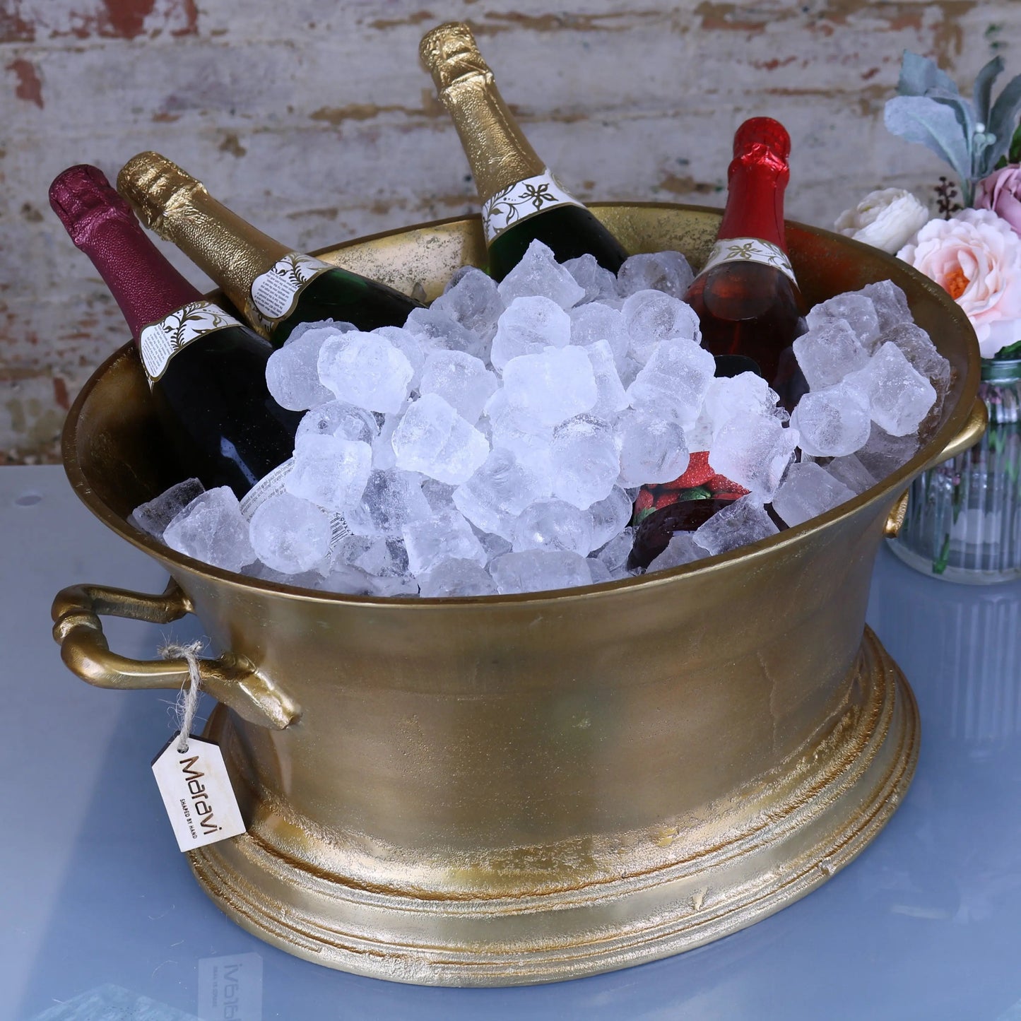 Moyar Champagne Bucket Large Ice Bath Distressed Gold