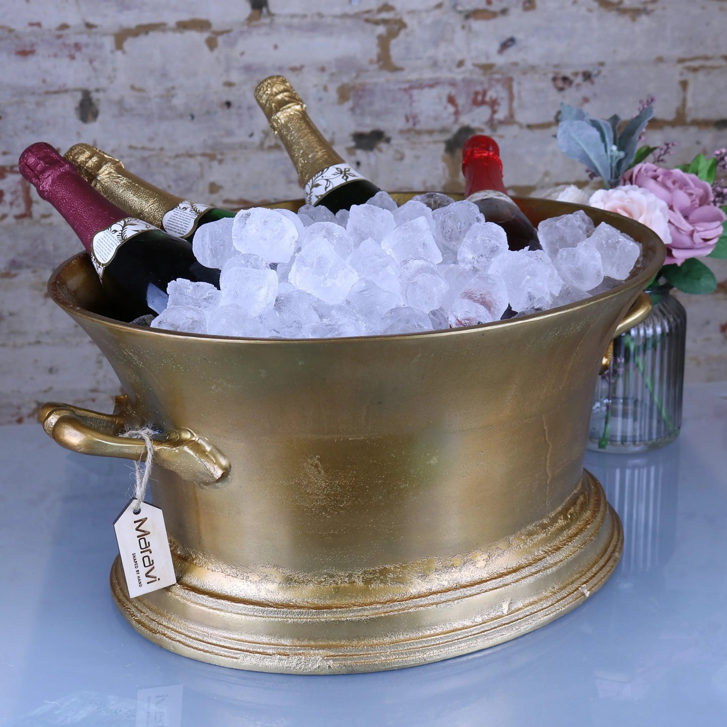 Moyar Champagne Bucket Large Ice Bath Distressed Gold