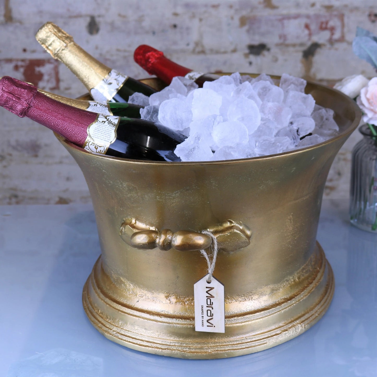 Moyar Champagne Bucket Large Ice Bath Distressed Gold