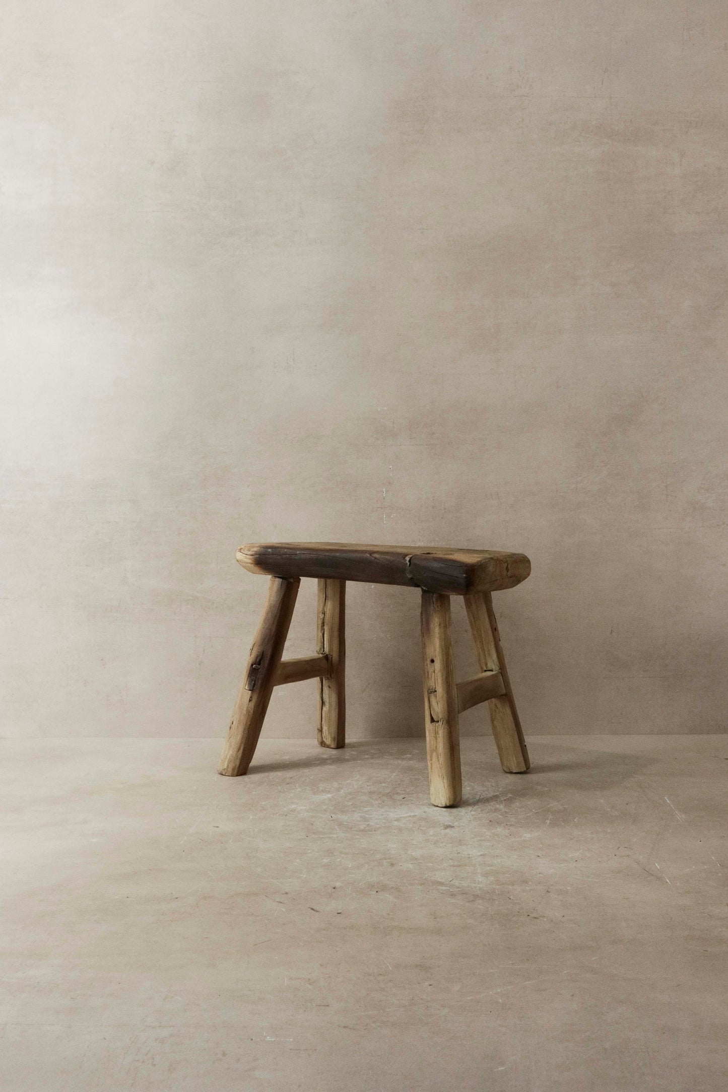 Vintage Rustic Elm Wood Stool - Small - No 15