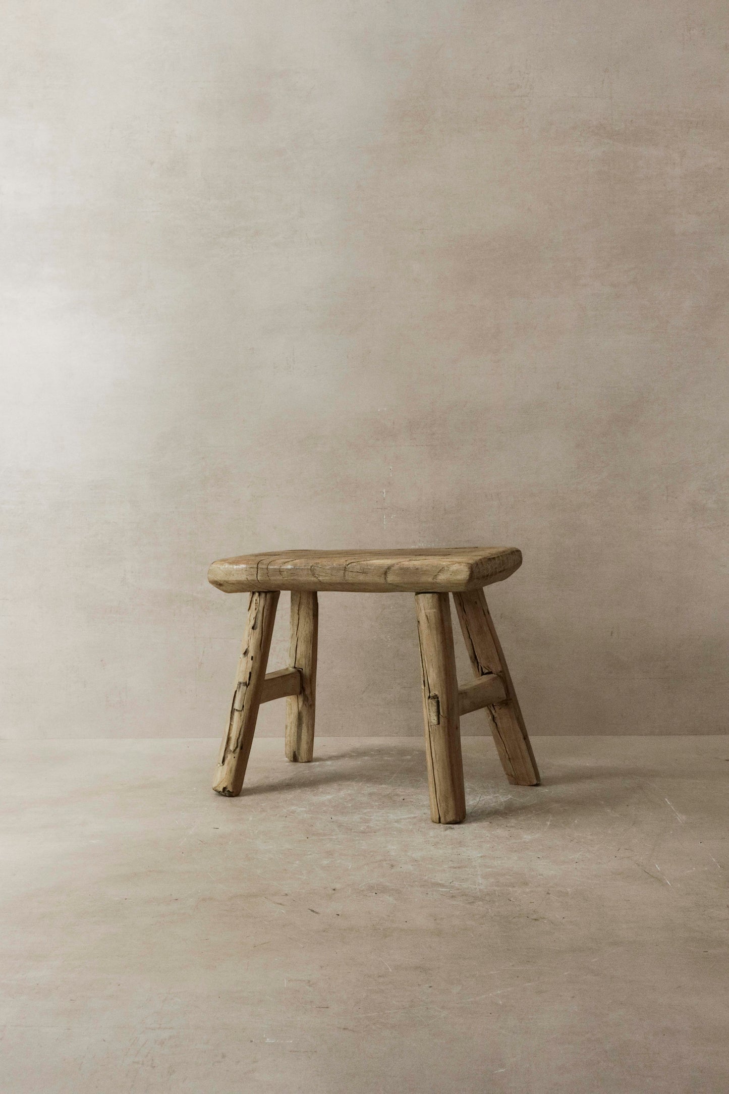 Vintage Rustic Elm Wood Stool - Small - No 15