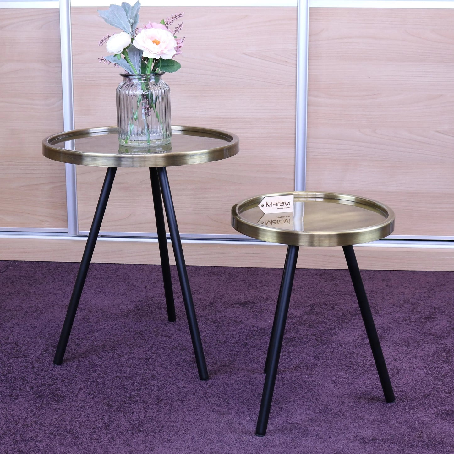 Ari Set of 2 Metal Round Side Tables Antiqued Gold
