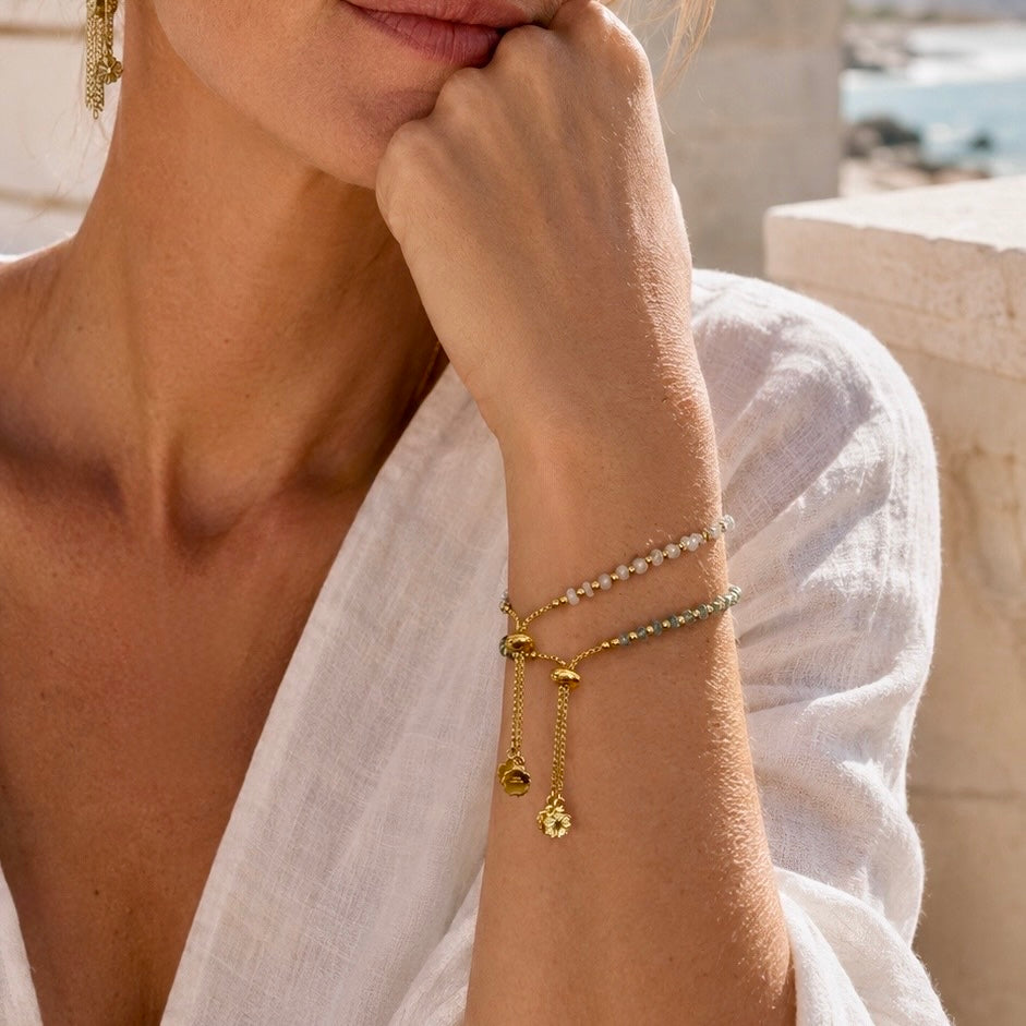 Athena Gem Beaded Adjustable Slider Bracelet Apatite
