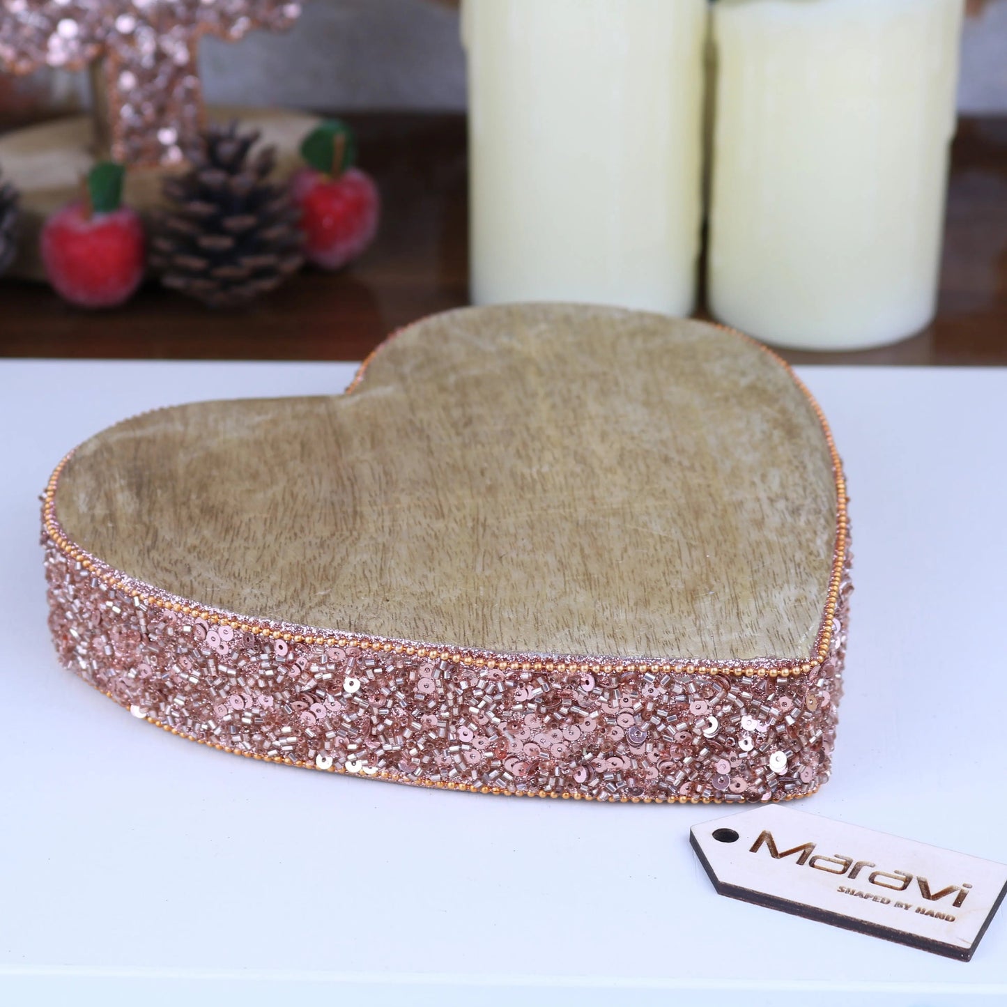 Lovell Christmas Wooden Decoration Heart Shape Copper Jewel Design