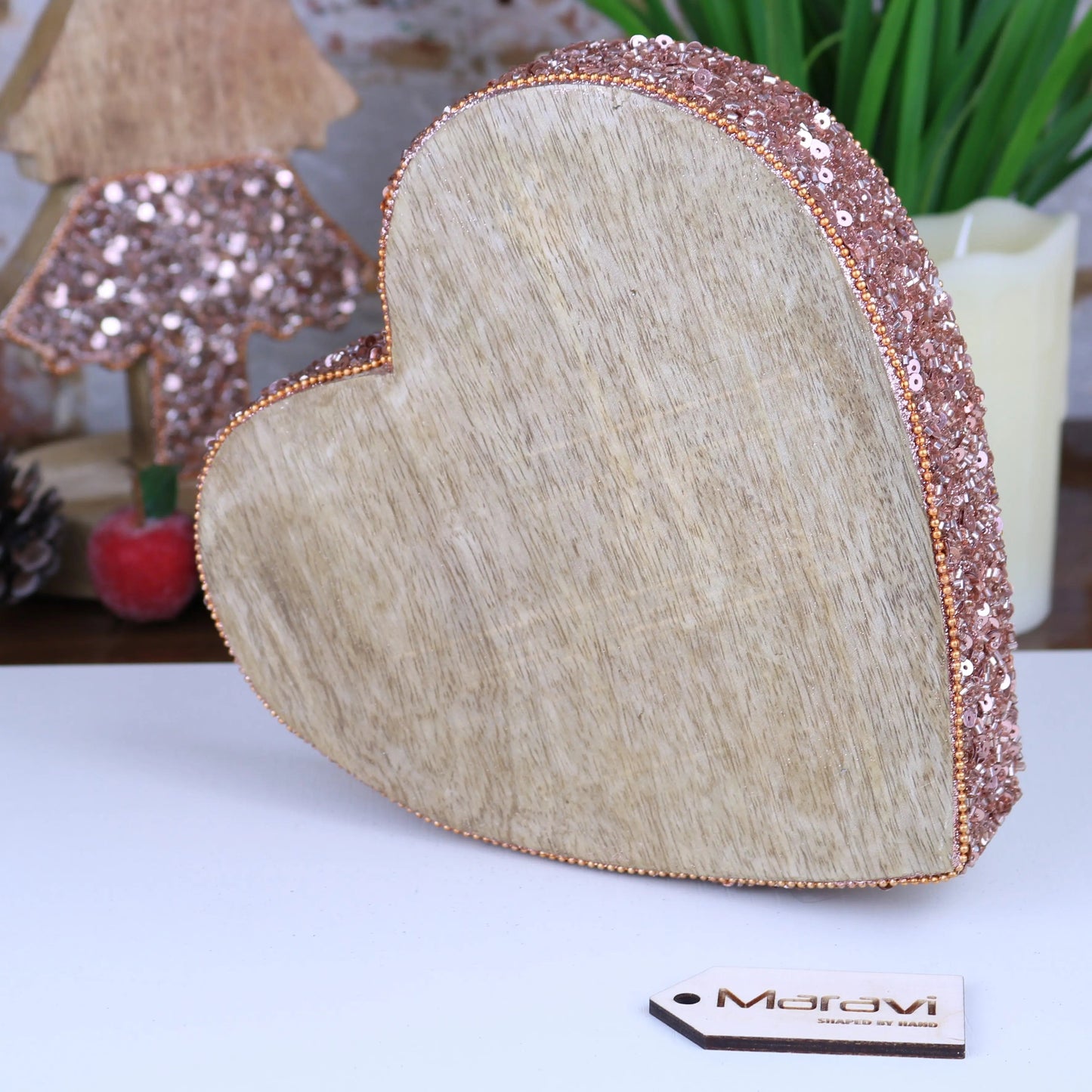 Lovell Christmas Wooden Decoration Heart Shape Copper Jewel Design