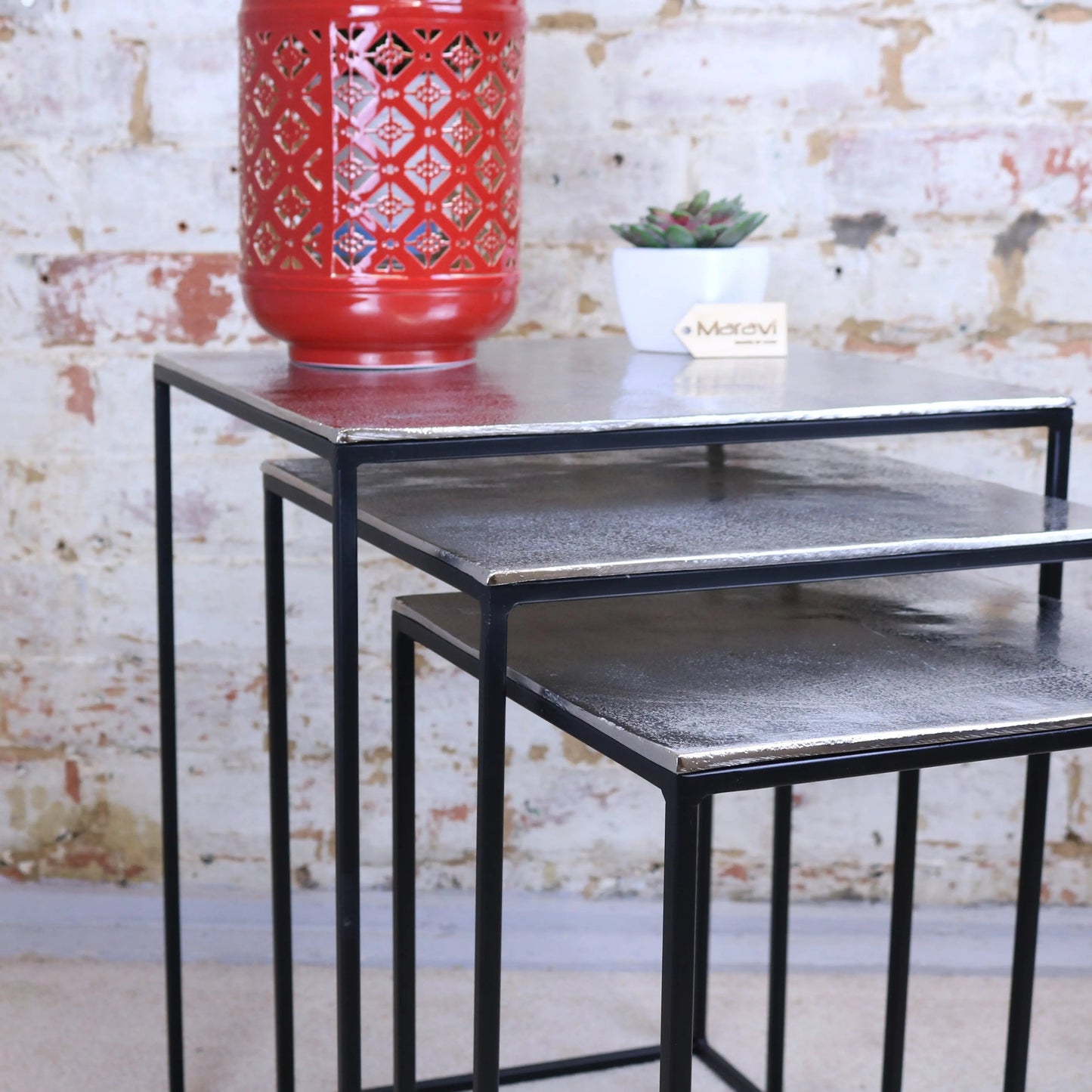Karari Square Nest of Tables Distressed Metal