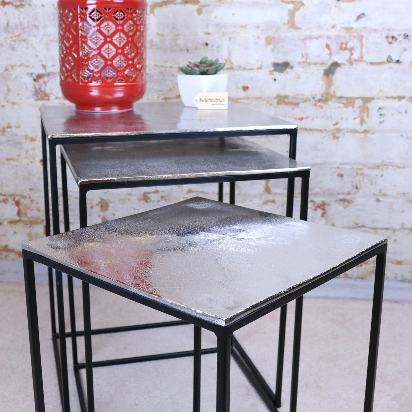Karari Square Nest of Tables Distressed Metal