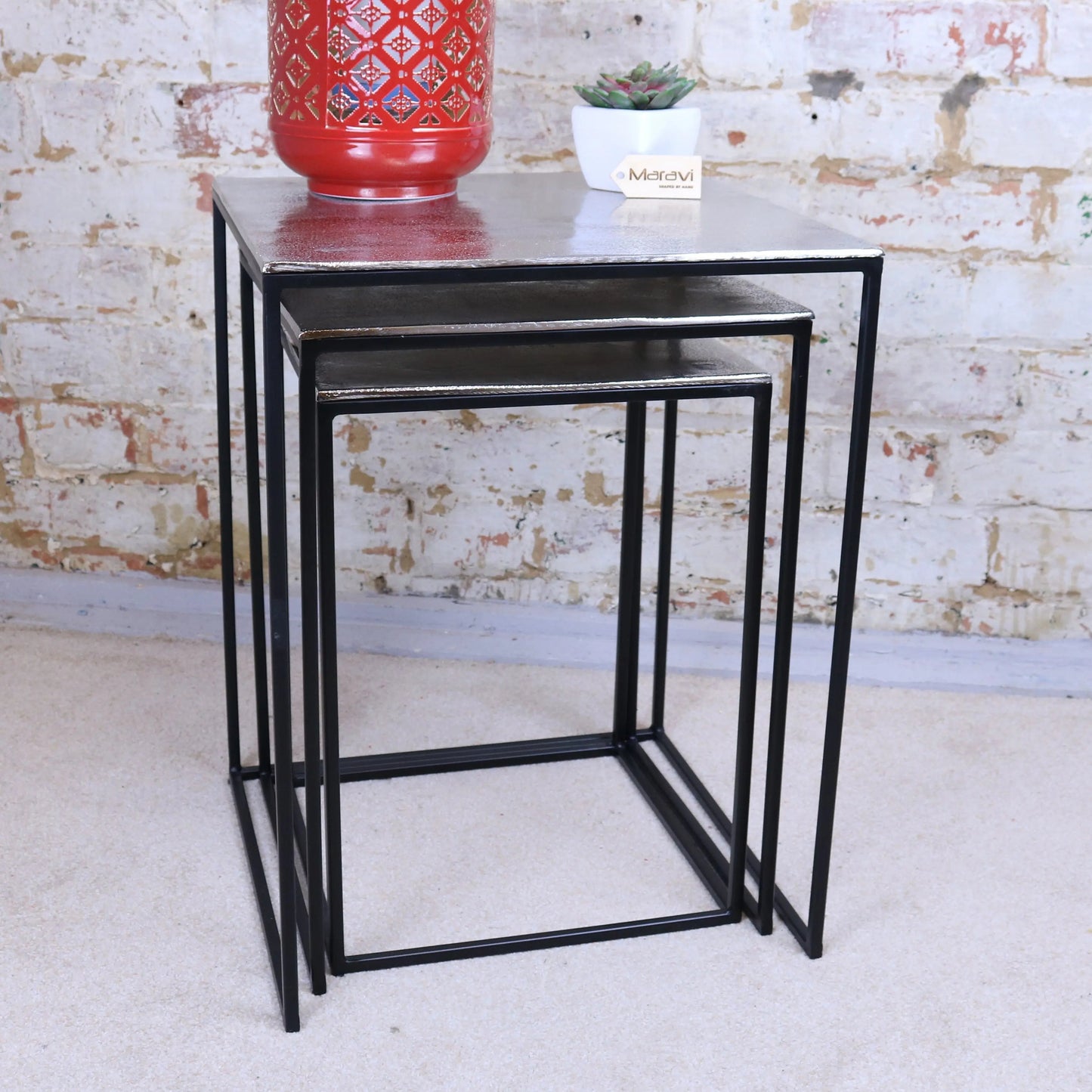 Karari Square Nest of Tables Distressed Metal
