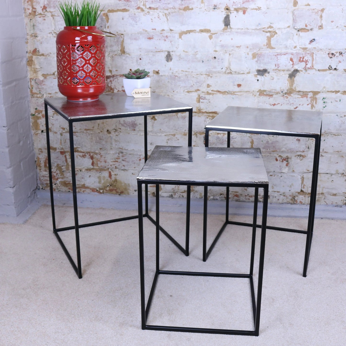 Karari Square Nest of Tables Distressed Metal
