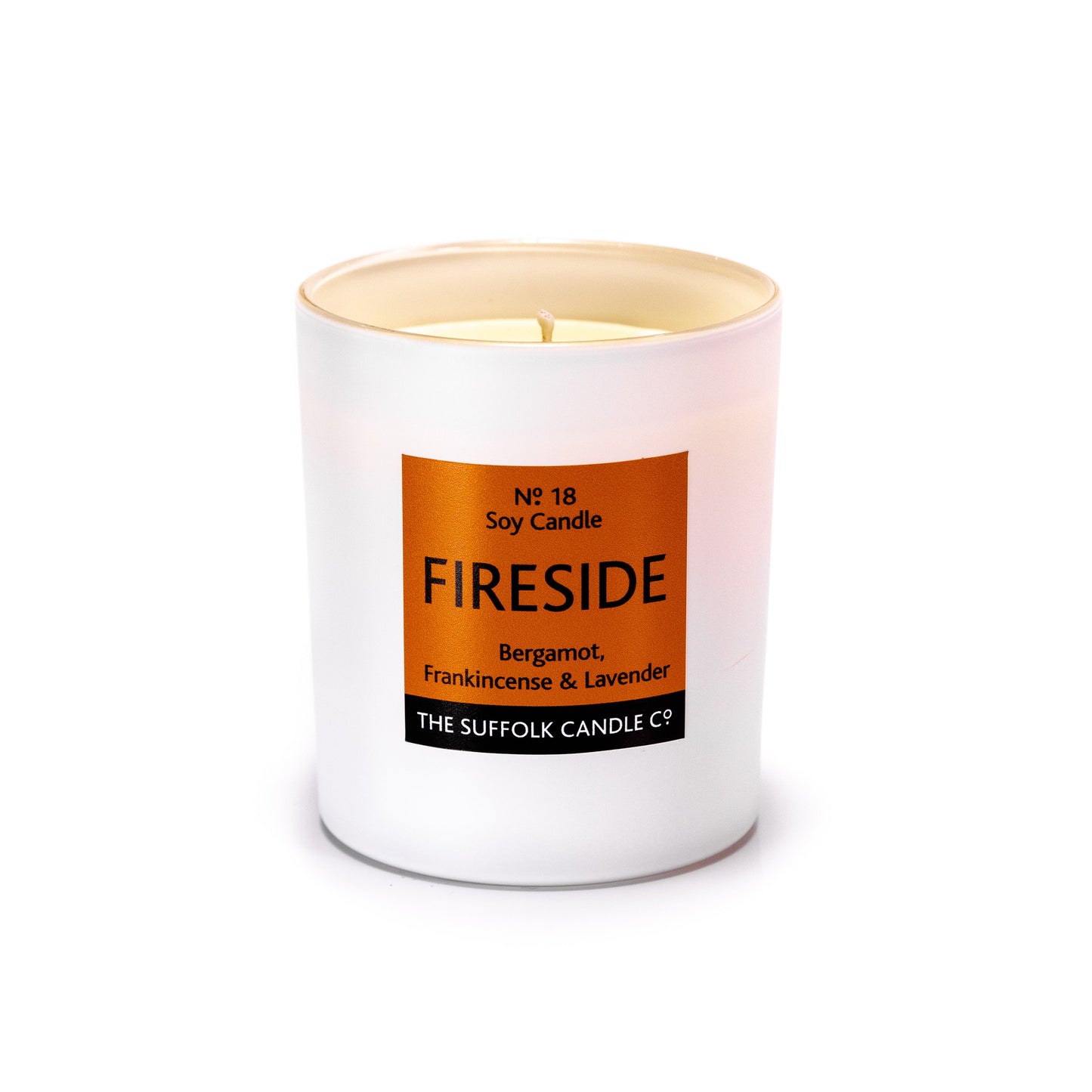 FIRESIDE - Bergamot, Frankincense and Lavender - handmade soy candle - 200g - white glass