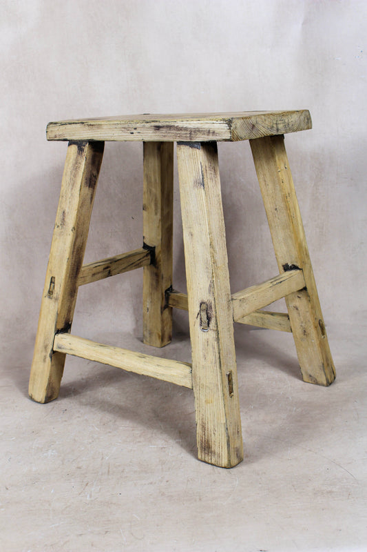 Vintage Rustic Elm Wood Stool - Medium - No 78